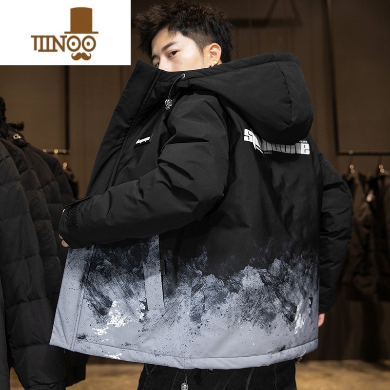YANXU雪山雕棉衣外套男士2023新款潮牌袄子加厚保暖男装羽绒棉服 72黑色 M推荐100-120斤