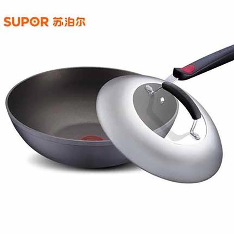 苏泊尔炒锅钛pro无油烟炒锅火红点3代不粘锅 PC32H4