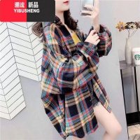 YIBUSHENG格子衬衫女早秋新款设计感小众宽松长袖薄款外套复古港风休闲衬衣