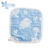婴儿口水巾纱布宝宝洗脸小毛巾儿方巾儿童手帕手绢柔软动物乐园蓝色