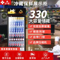 埃利斯(AILISI)380L商用展示柜 大容积立式陈列柜冷柜 保鲜柜玻璃门冰箱超市便利店饮料柜 单门冷藏直冷冰柜