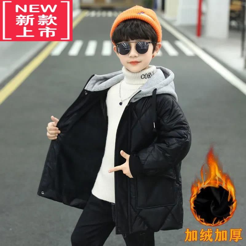 可莉允男童冬装棉衣中长款2022新款儿童加绒加厚棉袄洋气小男孩羽绒棉服图片