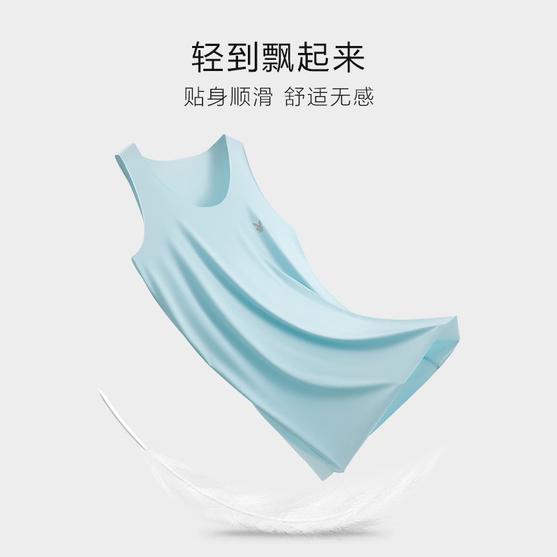 花花公子冰丝无痕背心男士内穿夏季薄款打底大码无袖运动白色汗衫高清大图