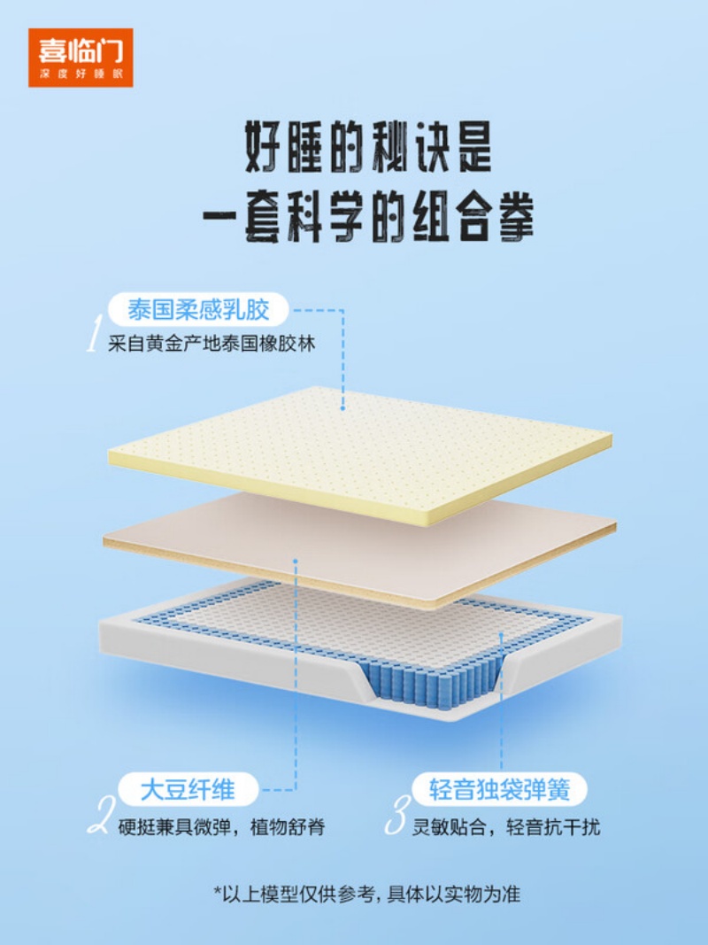 喜临门 - 漾kids 泰国乳胶独袋弹簧床垫 大豆纤维儿童舒脊床垫 偏硬高清大图