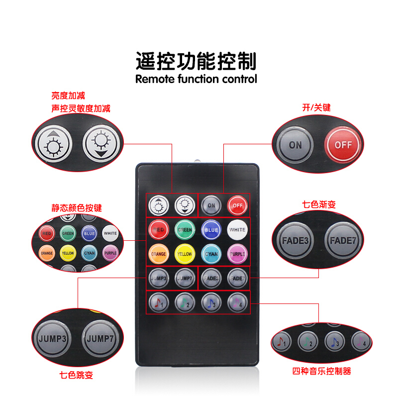 汽车氛围灯LED音乐声控脚底灯氛围灯车内改装呼吸节奏七彩气氛灯