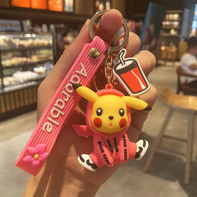 粉卫衣皮卡丘可爱ins皮卡丘钥匙扣挂件网红精灵情侣钥匙链男女士包包