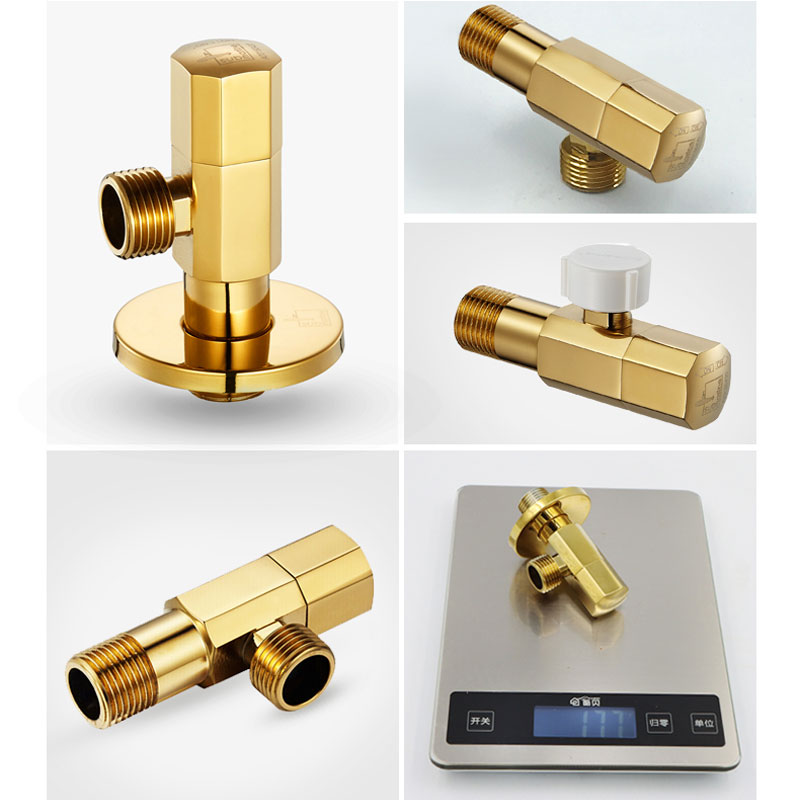 潜水艇冷热水三角阀全铜角阀热水器大流量家用水阀门开关阀控水伐金色F009高清大图