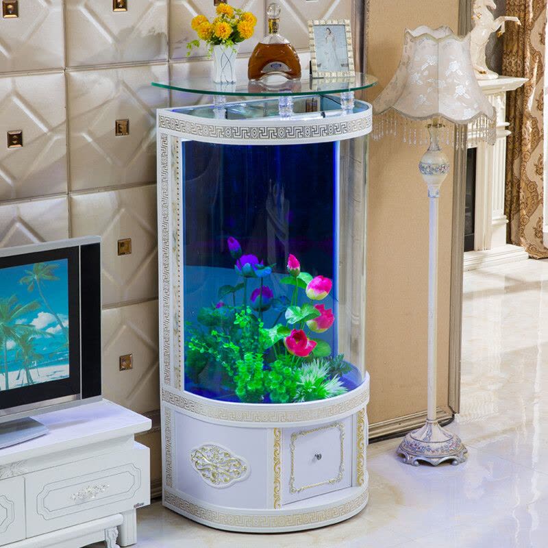 鱼缸客厅小型家用造景落地半圆形玻璃鱼缸水族箱生态免换水轻奢新款立式圆柱形鱼缸图片