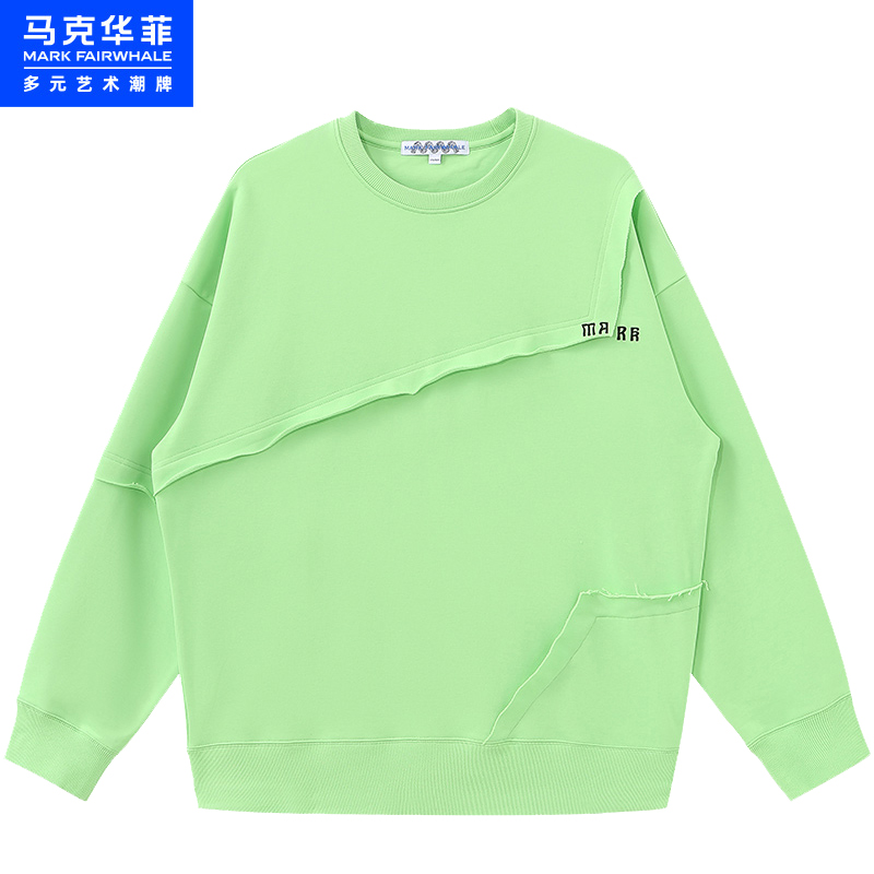 马克华菲圆领卫衣男2022秋季高贝贝新款个性分割潮流宽松男士上衣