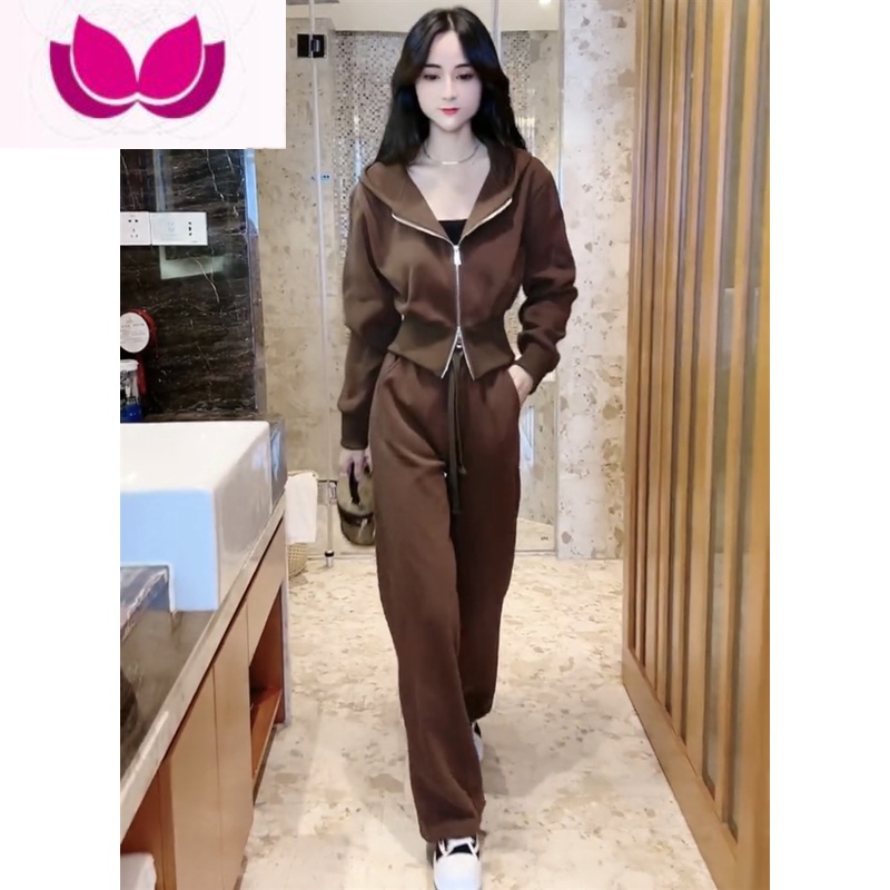 七斓网红休闲女士运动套装2022年秋季新款韩版高腰拉链外套直筒裤高清大图