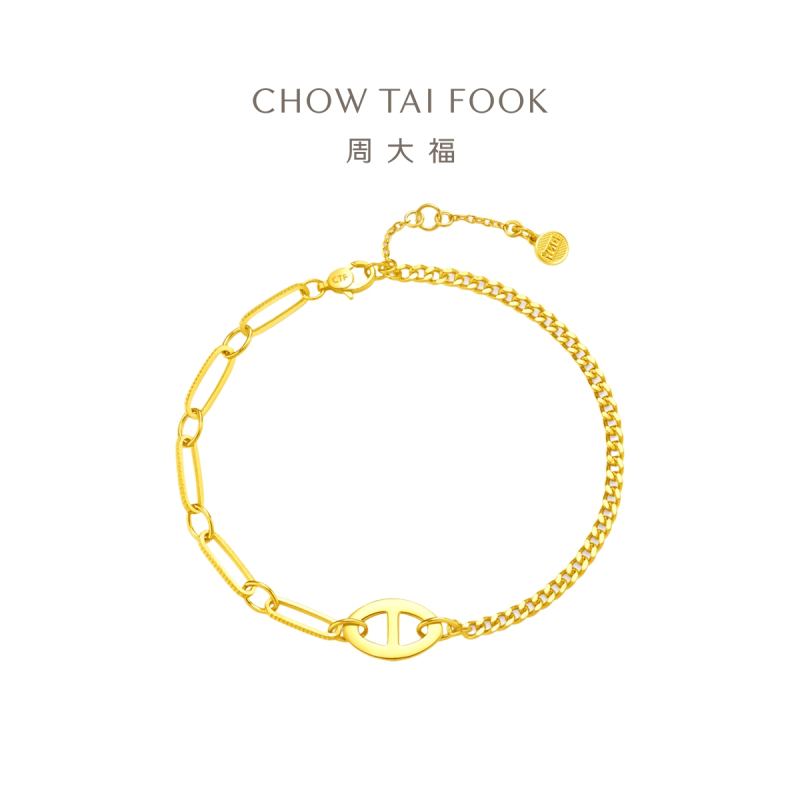 周大福 ING系列 创意AB链足金黄金手链(工费:780计价)F229598 17.5cm足金约6.65g