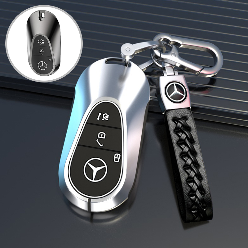 【补贴10%】2023款奔驰C级车钥匙套c260l男士c200l新款s级s400壳glc300l扣eq 奔驰智能C款赛纹锌合金银色+A4银
