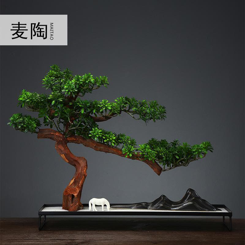 美帮汇玄关装饰品样板间软装摆件仿真新中式迎客松盆景绿植客厅酒店家居图片