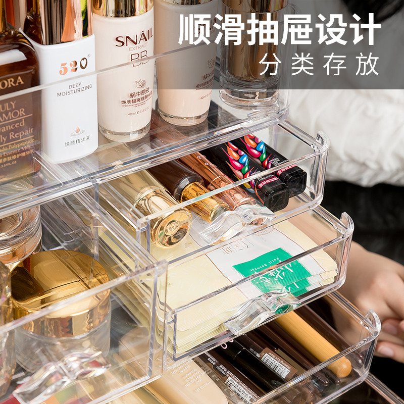 透明化妆品收纳盒防尘大容量家用桌面整理梳妆台口红护肤品置物架高清大图