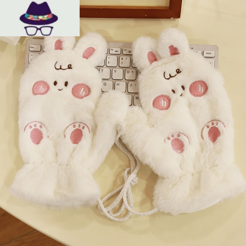 冬天保暖卡通手套女学生挂脖骑车用防风防冻手全指手套可爱ins风fish