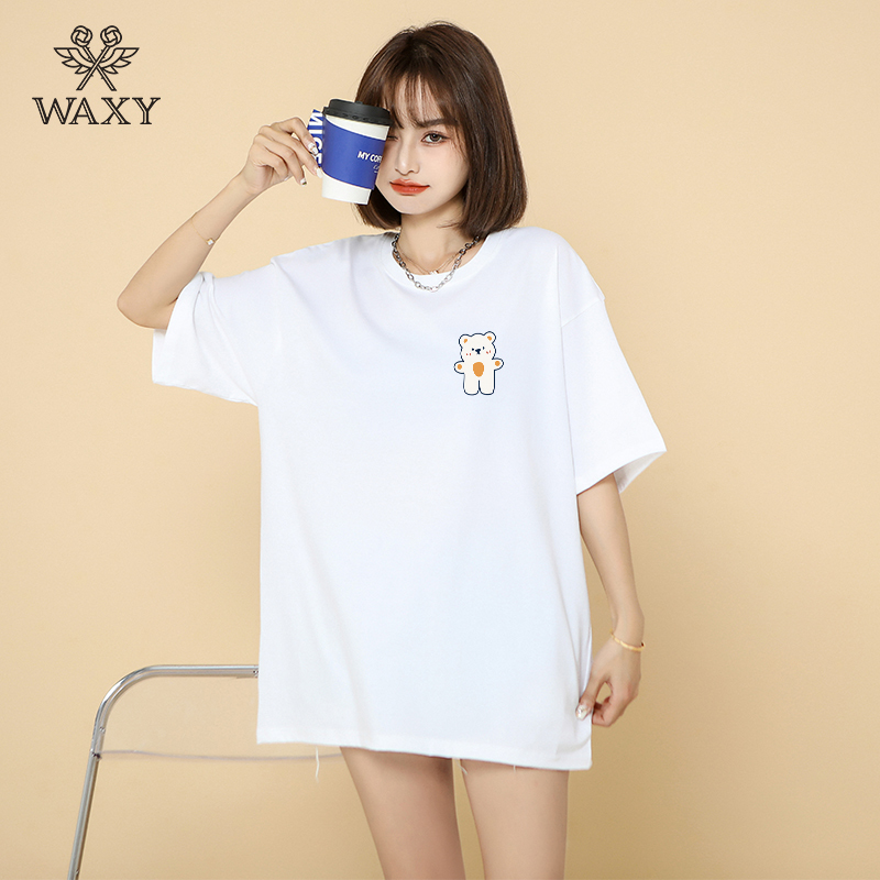 WAXY纯棉T恤女ins风盐系学生韩版宽松打底衫短袖潮流2022新款上衣