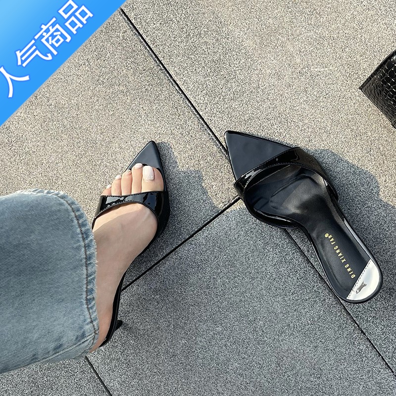 SUNTEK超火ins~显腿长！网红性感尖头高跟鞋女外穿露趾细跟一字带拖凉鞋高清大图