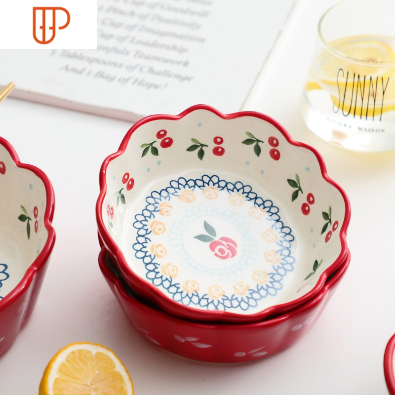 创意樱桃陶瓷碗家用可爱汤碗餐具碗碟套装网红ins个性大碗日式 国泰家