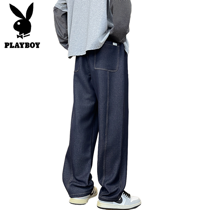 花花公子新款高品质2025秋季新款牛仔裤男款原色不色直筒美式休闲阔腿裤宽松长裤男高清大图