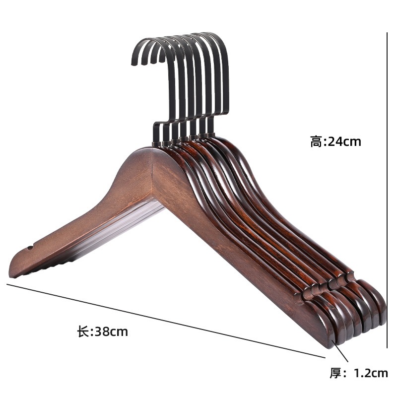 华普思艺酒店木质衣架加粗款家用无痕防滑木头裤架衣服撑子复古实木晾衣架女款-枫木复古色扁钩人字架10个装