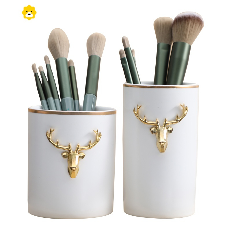 真智力北欧几何鹿头笔筒桶陶瓷化妆刷筒化妆刷桶毛笔筒