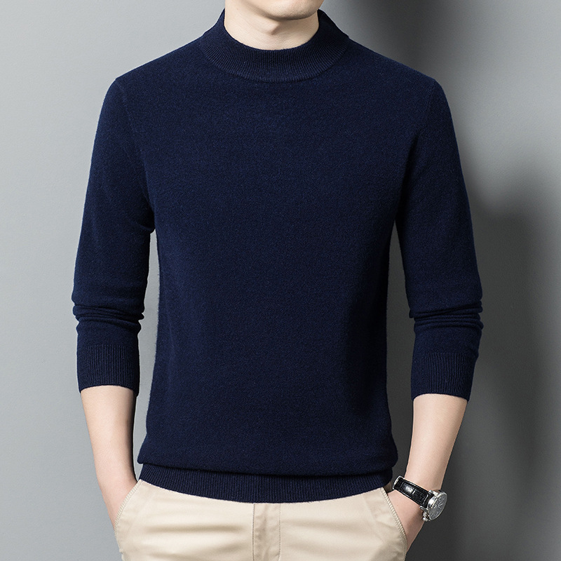 加厚羊毛衫男450g半高领秋冬季可机洗保暖纯色针织打底毛衣男款_50高清大图