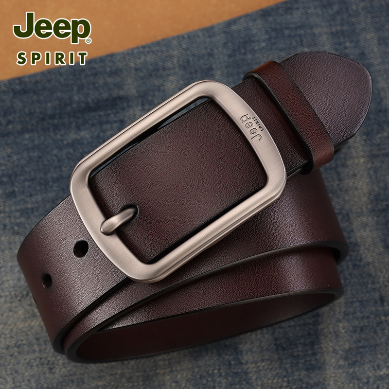 Jeep吉普皮带男士真皮针扣裤带男正品纯牛皮休闲男款牛仔裤腰皮带高清大图