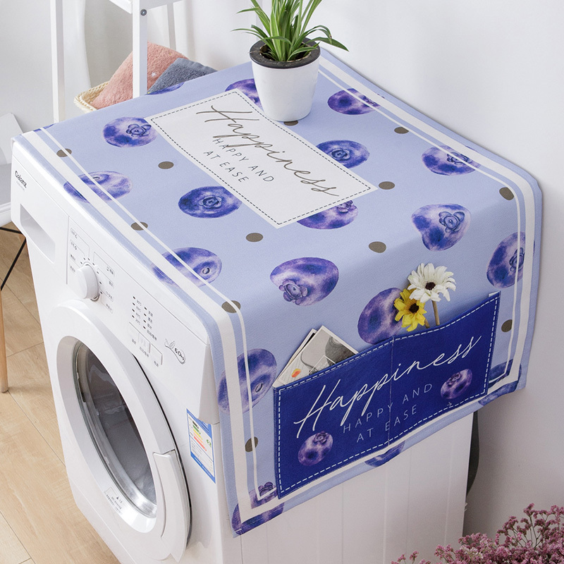 北欧简约洗衣机防水盖布单开双开门冰箱防尘罩棉麻盖巾微波炉防尘|清新蓝莓 65X180双开门冰箱专用