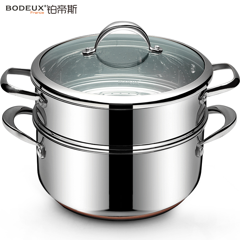 铂帝斯BODEUX 皇室系列五层复打底304不锈钢蒸锅28cm加厚2层蒸笼大蒸锅燃气电磁炉通用