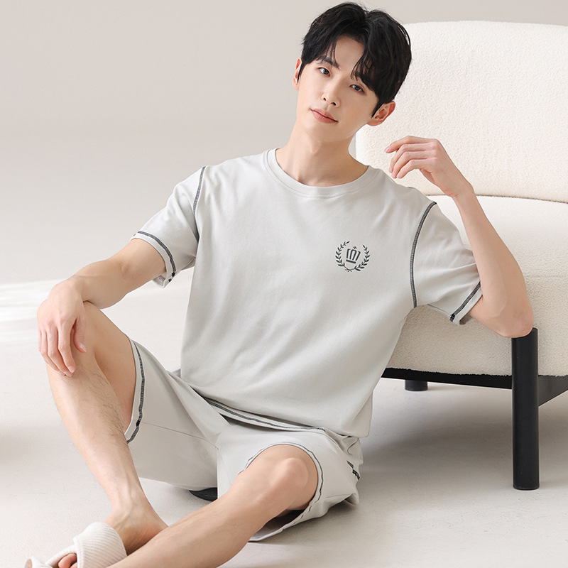 莫代尔睡衣男士夏季新款韩版短袖薄款青少年加肥加大码家居服套装