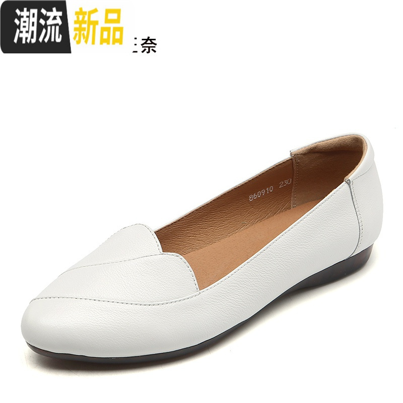 妈妈鞋皮鞋真皮软底单鞋春秋款中年鞋舒适平底大码女鞋41一43 广赫
