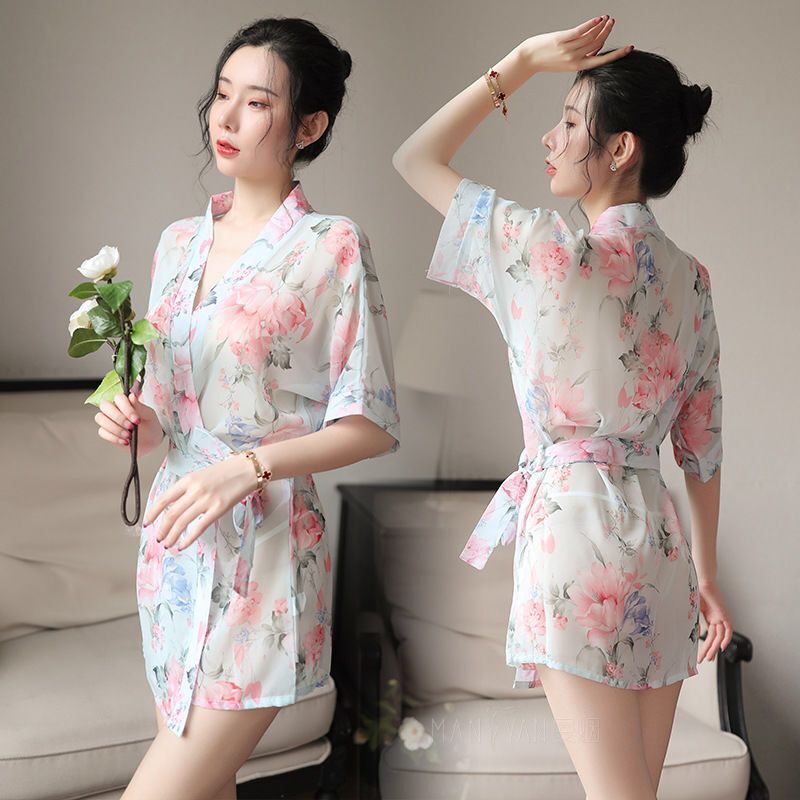 新款睡袍夏季薄款情趣激情骚睡裙透明挑逗冰丝性感睡衣女极度诱惑