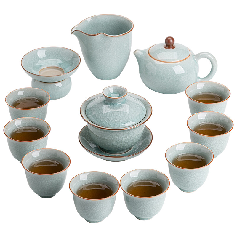 苏氏陶瓷(SUSHI CERAMICS) J0672 汝窑冰花大套组(杯壶盖碗茶漏组) 十二件套 (单位:套)