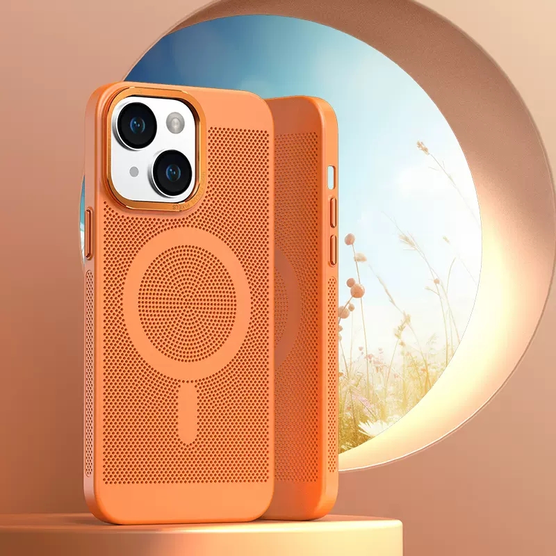 安美宝 苹果15/14promax手机壳新款散热磁吸iPhone13超薄透气磨砂镂空12夏季14Plus男女pro保护高清大图