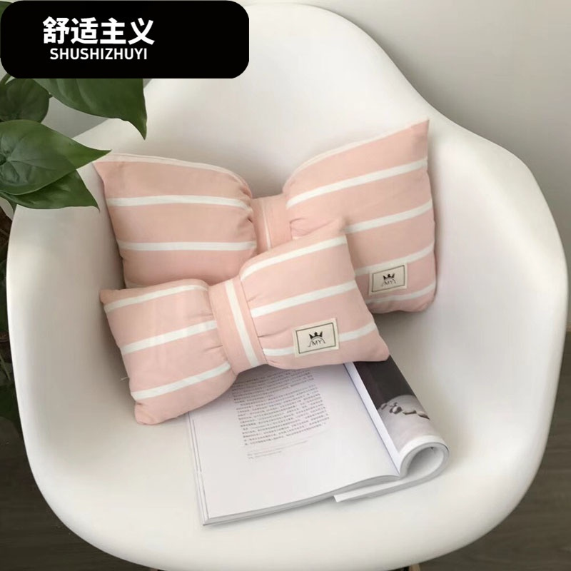 汽车靠枕颈枕沙ins靠垫床头卧室少女心蝴蝶结抱枕北欧腰垫全棉