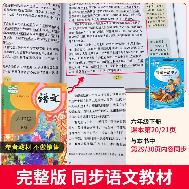 [人生必读] 鲁滨逊漂流记 六年级下册必读课外书鲁滨逊漂流记正版汤姆索亚历险记骑鹅旅行记