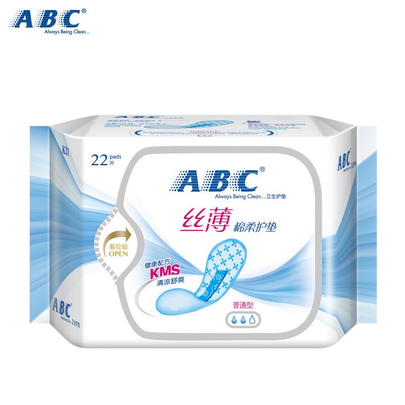 ABC卫生护垫丝薄透气棉柔亲肤清凉舒爽KMS健康配方163MM 22片