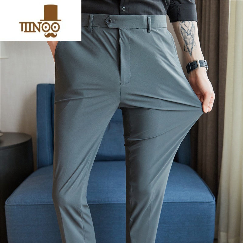 YANXU轻商务冰丝休闲裤男2023西装长裤垂顺感九分裤高弹力西裤免烫高清大图