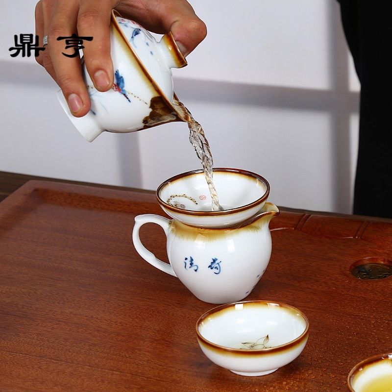 鼎亨茶具套装家用陶瓷功夫茶具6人整套景德镇青花瓷手绘盖碗茶壶