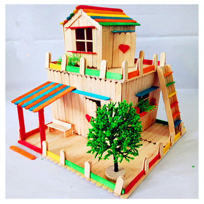 雪糕棒diy儿童手工制作模型房子材料包幼儿园益智创意玩具精装别墅树