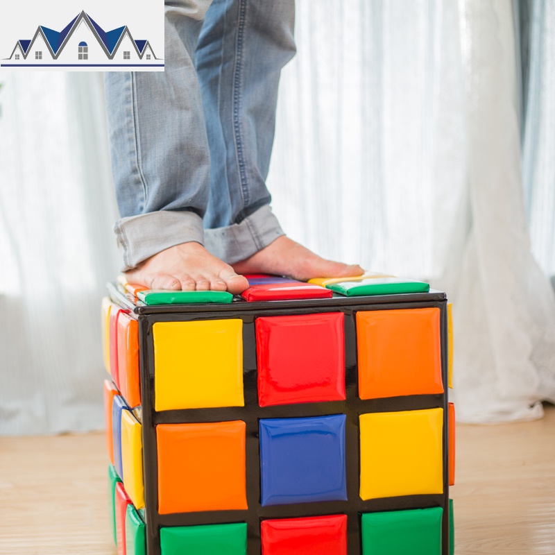 创意儿童收纳小板凳换鞋凳魔方储物凳沙发凳矮凳子家用卡通皮凳_3_112高清大图