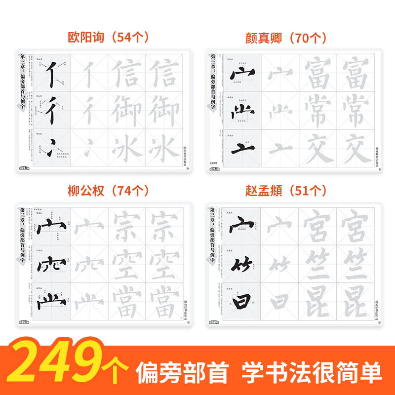 欧阳询书法描摹本+工具 [正版]楷书毛笔书法入门描红本 欧阳询颜真卿柳公权赵孟頫 笔划偏旁常用汉字 成人儿童学生6-18