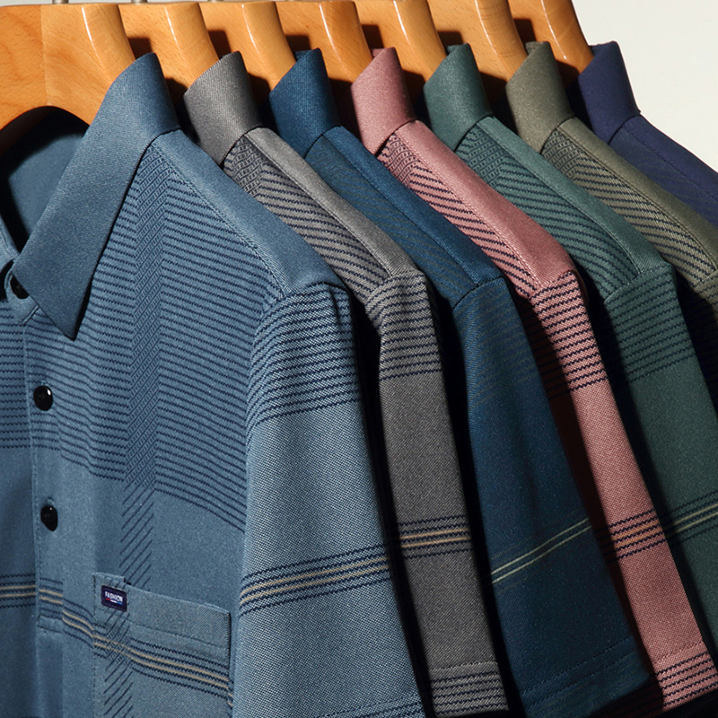 啄木鸟爸爸t恤男士短袖夏季中老年人男装有口袋polo衫上衣服l士高清大图