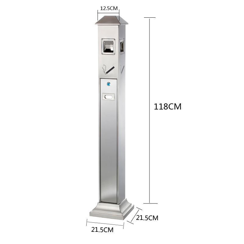 汉诺鑫威不锈钢酒店大堂垃圾桶烟蒂柱灭烟桶带烟灰缸室外吸烟区电梯口立式 屋顶式不锈钢烟灰柱