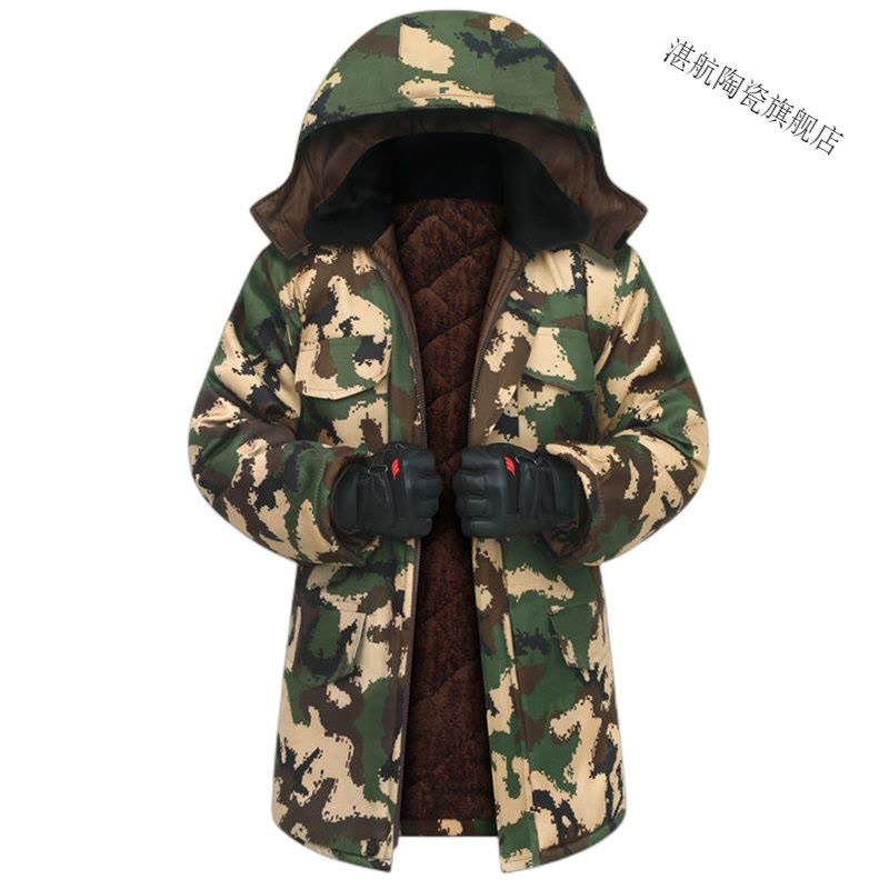 迷彩棉服男冬季中长款加绒棉衣外套加厚保暖劳保棉大衣棉袄工作服图片