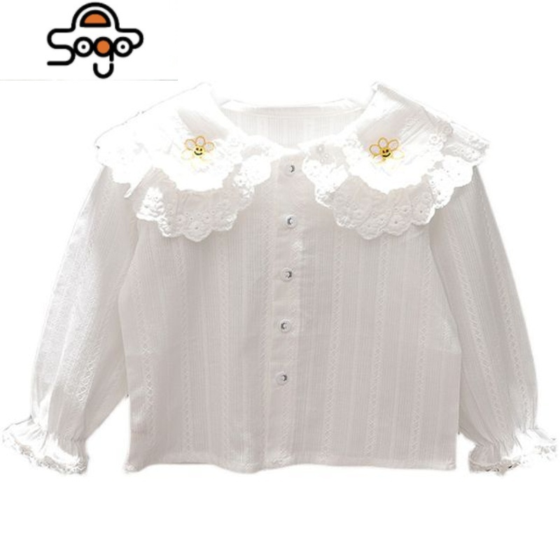 女童打底开衫婴儿娃娃领春秋装18岁女宝宝刺绣长袖衬衫上衣七色王国