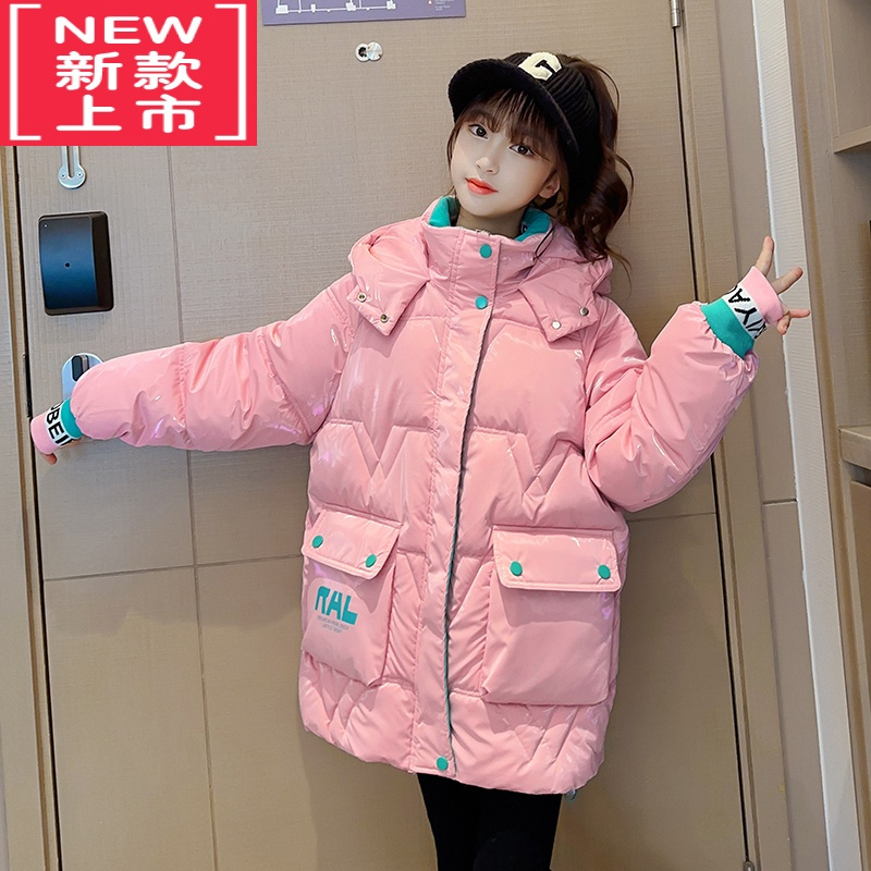 可莉允女童棉服儿童亮面免洗羽绒棉衣2022新款冬装洋气大童中长款棉袄潮