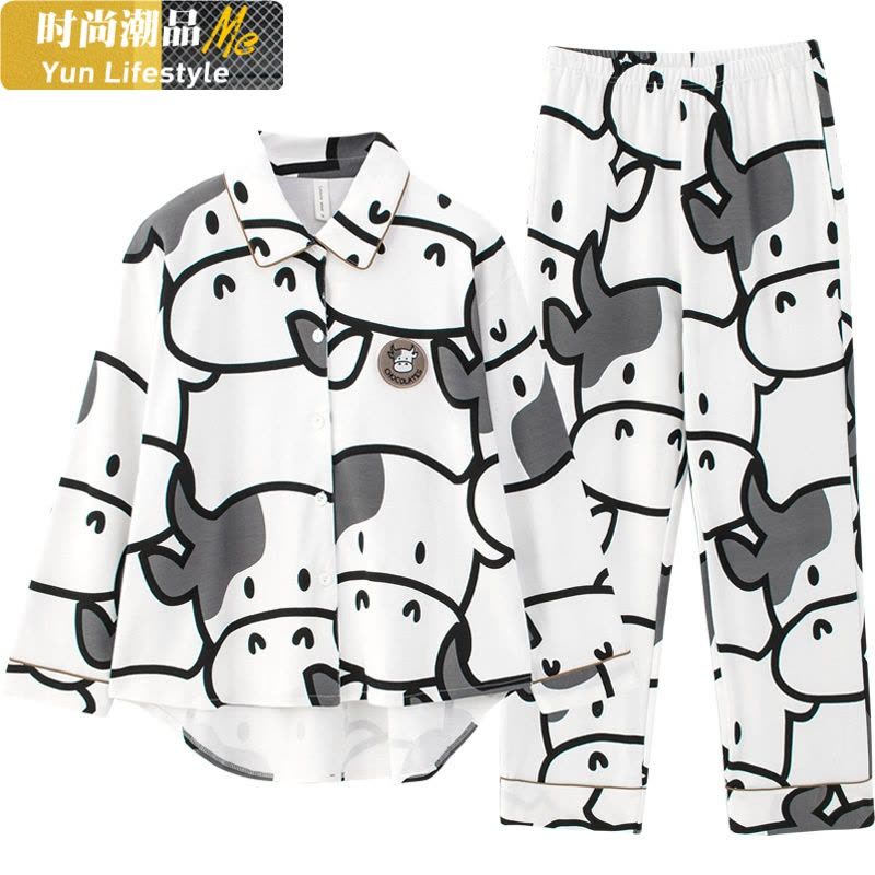 YUNWUXIN梦米诺睡衣女春秋季新款套装情侣奶牛长袖男士宽松薄款棉家居服睡衣图片
