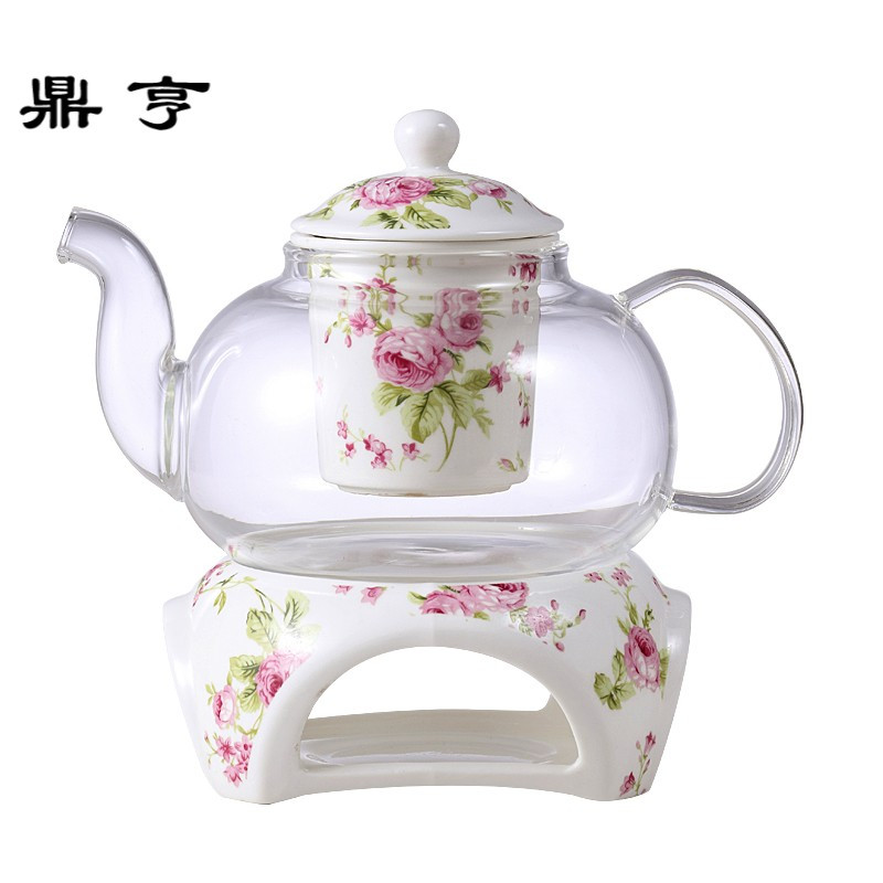 鼎亨?陶瓷玻璃花茶壶 下午茶花茶水果花茶壶耐热 蜡烛带加热底