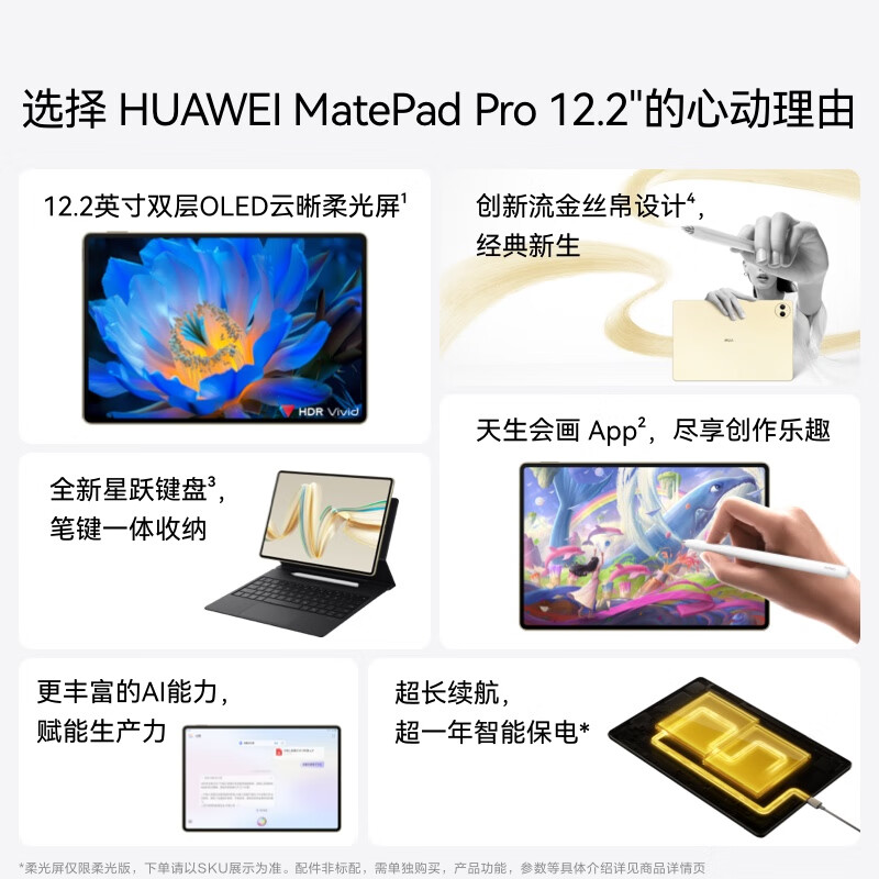 华为HUAWEI MatePad Pro 12.2英寸柔光版平板电脑双层OLED云晰柔光屏办公创作学习12+256GB WIFI 砚黑高清大图